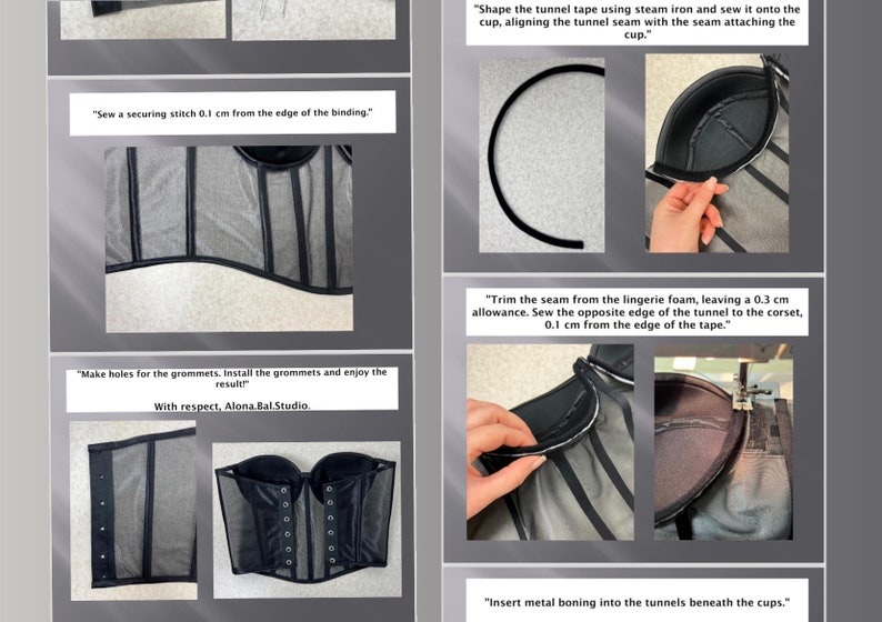 Patron de couture de corset transparent, patron de haut bustier, instructions de couture pour corset transparent, patron PDF corset avec bonnets image 3