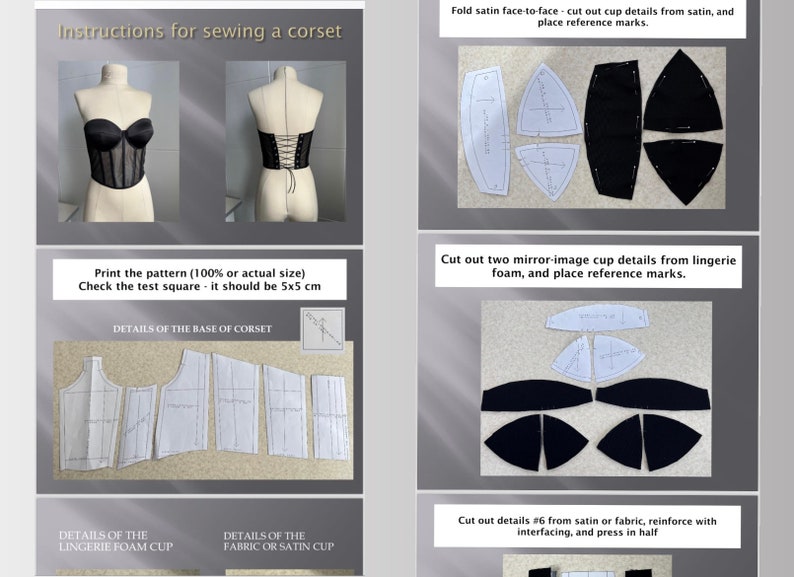 Patron de couture de corset transparent, patron de haut bustier, instructions de couture pour corset transparent, patron PDF corset avec bonnets image 2
