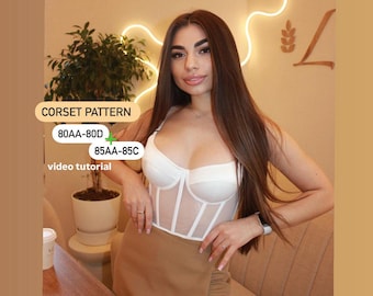 Pattern for sewing transparent corset with cups. Sheer bustier, corset with cups, lingerie corset. Lingerie sewing patterns included PDF.