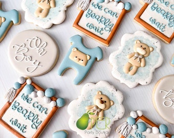 Biscuits pour baby shower ours en peluche – Lot de 12 décorés à la main