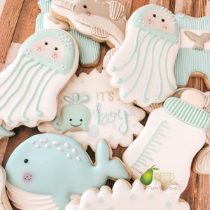 24 cookies Baby Shower Cookies Under the Sea Themed Cookies Baby Boy Light blue Baby Girl soft pink