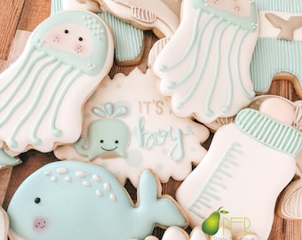 Under the Sea Baby Shower Cookies, Vanilla-Citrus Royal Icing, 12 Count