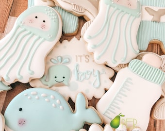 Baby Shower Cookies Under the Sea Themed Cookies Baby Boy Light blue Baby Girl soft pink