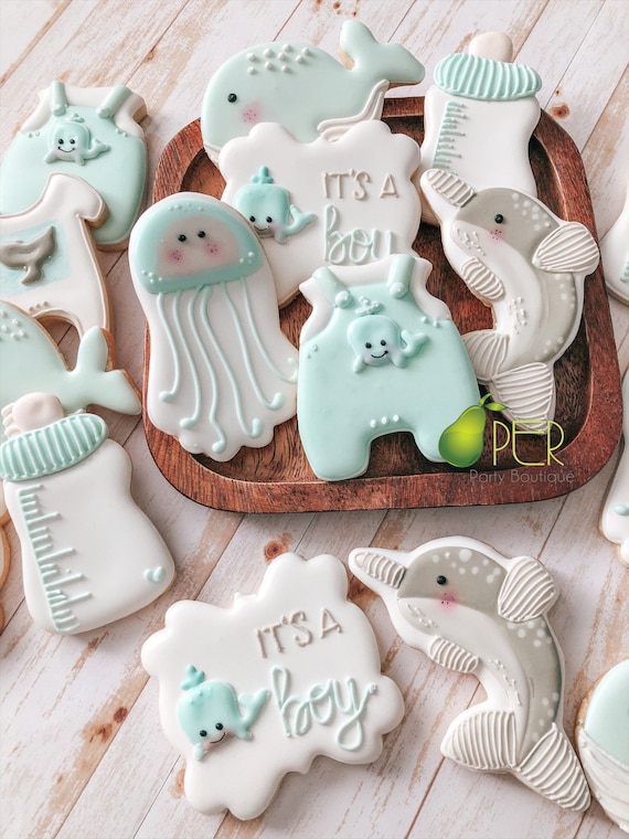 Baby Shower Cookies Under The Sea Themed Cookies Baby Boy Etsy