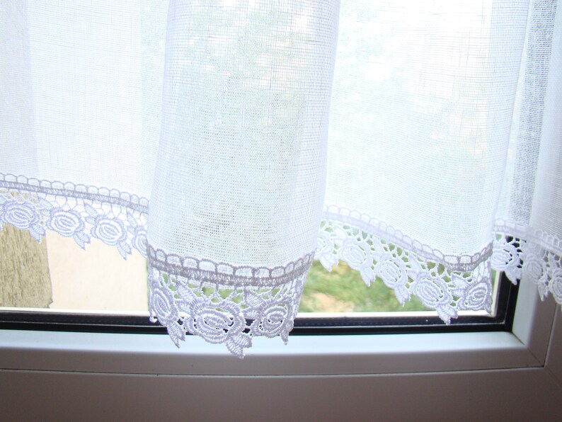 White Linen Natural Kitchen Valance Handmade Window Etsy