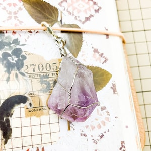 Natural Amethyst Tn Charm / wrapped with Silver Stone Crystal TN Travellers Notebook Bujo Planner Scrapbook