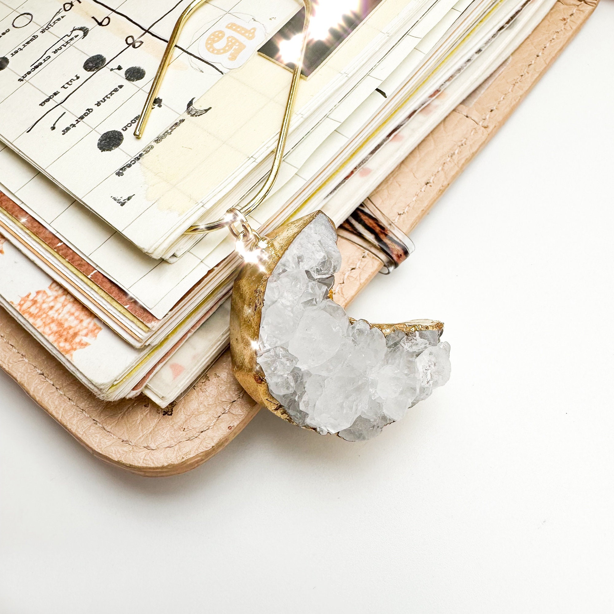 Crystal Moon Shape Golden Paper Clips Charm TN Travellers