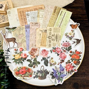 58 Stk Vintage Blumen Tickets Hintergrund Washi Aufkleber, Vögel Schmetterling, Scrapbook, Collage, Junk Journal, Planer Essentials