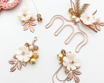 Rose Golden Hibiskus Blume Seite Halter / Charme Lesezeichen/Filz Blume/TN Reisende Notebook/Bujo Planer