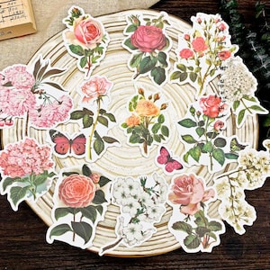 51 Pcs vintage Pink Blossoms Big size Botanic washi stickers, Floral Garden Flowers Birds, Scrapbook, collage, junk Journal, planificateur essentiels