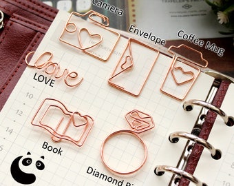 Büroklammern (Rosegold) Diamant Ring Kaffeetasse LOVE Briefumschlag Buch Kamera/ Büroaccessoires / Für Sie / Geschenk /Planer Büroklammern