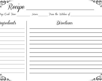 Black and White Recipe Card 5x7 (Digital Download)