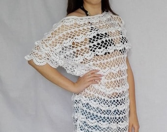 White beach dress, Handmade lace dress, White Cotton beach dress, Swimsuit cover up, Crochet beach dress, White cotton dress, Lace dress