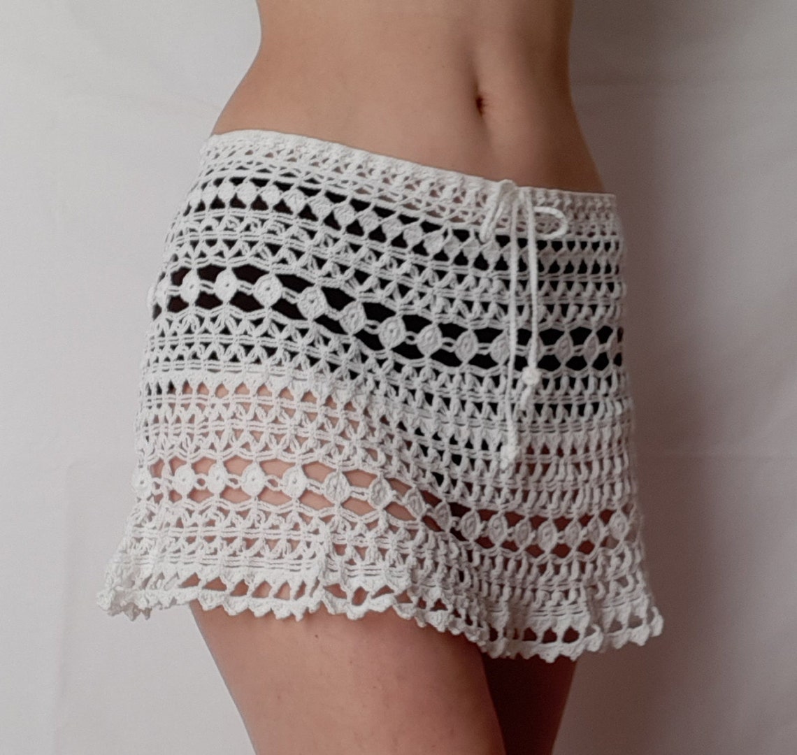 White Lace Beach Skirt Crochet Bikini Cover Up 12'' Etsy — free download
