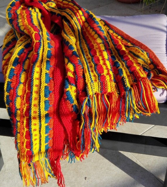 Red Yellow Throw Red Striped Blanket Yellow Red Blanket Handmade Throw Over Colorful Afghan Fringed Throw Over Housewarming Gift Etsy UK