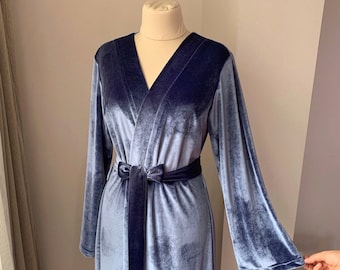Velvet robe women's, blue velvet robe, long bridal robe, floor length robe, bridesmaid robe