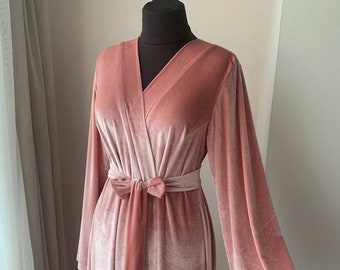 Velvet robe long, Floor length robe, Stretch velvet, Long velour robe, Velvet robe women, Bridesmaid robe