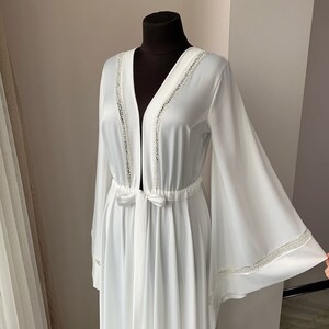 Long bridal robe with beads, floor length robe, maxi bridal robe, kimono robe wedding