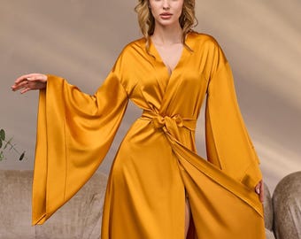 Luxury silk kimono robe, Floor length robe, Satin robe, Long bridal robe, Dressing gown robe, Bridal party robes, Bridal lingerie