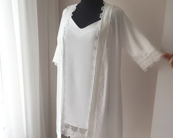 Bridal nightgown and robe set, wedding robe, silk robe, robe with lace, wedding day, dressing gown, morning lingerie