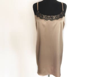 Night gown women, nightie, brown undergarment, vintage gown, lace nightgown, gift for her
