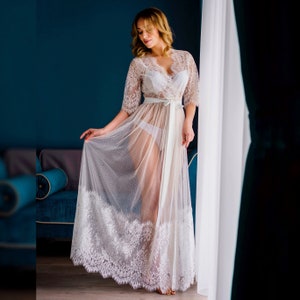 Peignoir transparent, robe de mariée longue, peignoir transparent, peignoir en dentelle, robe en tulle transparent, robe de mariée, robe de chambre boudoir, lingeries transparentes