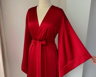 Red kimono robe, Sexy robe, Kimono robe silk, Dressing gown women, Floor length robe, Wedding robe, Bridesmaid robes, Gift for wife