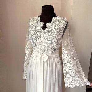 Lace bridal robe, long bridal robe, boudoir robe, sheer robe, white bride robe, kimono robe, bridal lingerie
