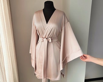 Bridal robe, Kimono robe women short, Wedding day, Bridemaids robe, Silk satin robe, Bride robe short, Bridal lingerie