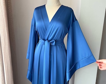Bata de lujo para mujer, bata tipo kimono de seda, bata hasta el