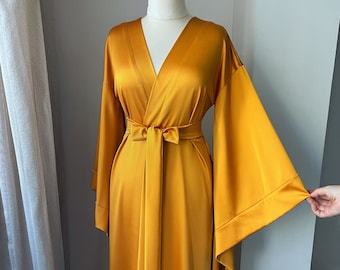 Floor Length Robe, Silk kimono robe, Robe with wide sleeves, Dressing gown, Long satin robe, Bridal kimono, Womens robe, Bridesmaid robes