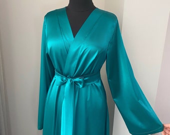 Handmade Green Satin Bridal Robe: Floor Length Wedding Gown