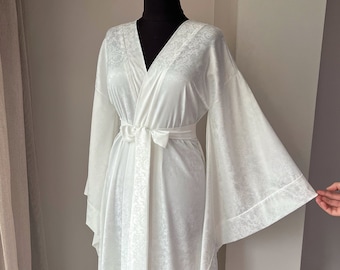 Bridal robe for bride, Luxury bridal robe, Wedding robe with jacquard, Long satin robe, Kimono wide sleeve, Floor length robe