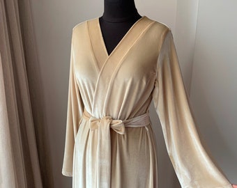 Bridal robe long, velvet robe long, bride robe, womens velvet robe, beige robe, floor length robe, Сhristmas gifts for women