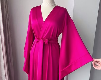 Bata hasta el suelo, Bata kimono de novia, Bata rosa, Bata larga