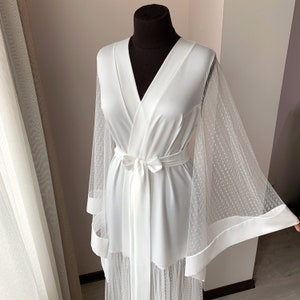 Long bridal robe, Maxi bridal robe, Kimono long robe, White boudoir robe, Wedding day