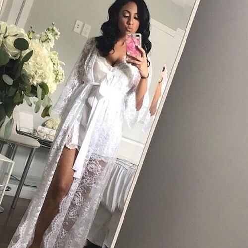 Long Lace Bridal Robe Wedding Day Robe White Lace Robe Etsy