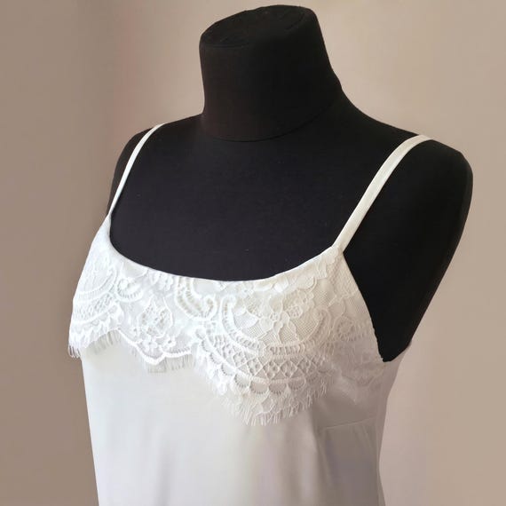 Lace bridal nightgown with lace trim, Ivory wedding night lingerie