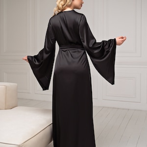 Floor length robe, long black robe, kimono bridal robe, black kimono, boudoir robe, satin robe long, bridal lingerie image 2