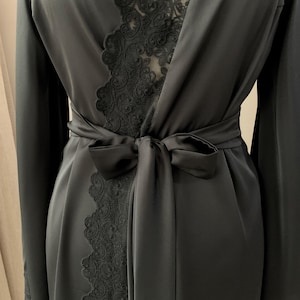 Wedding robe, Black lace robe, Satin dressing gown, Black bridal robe, Kimono robe, Wedding Lingerie image 7