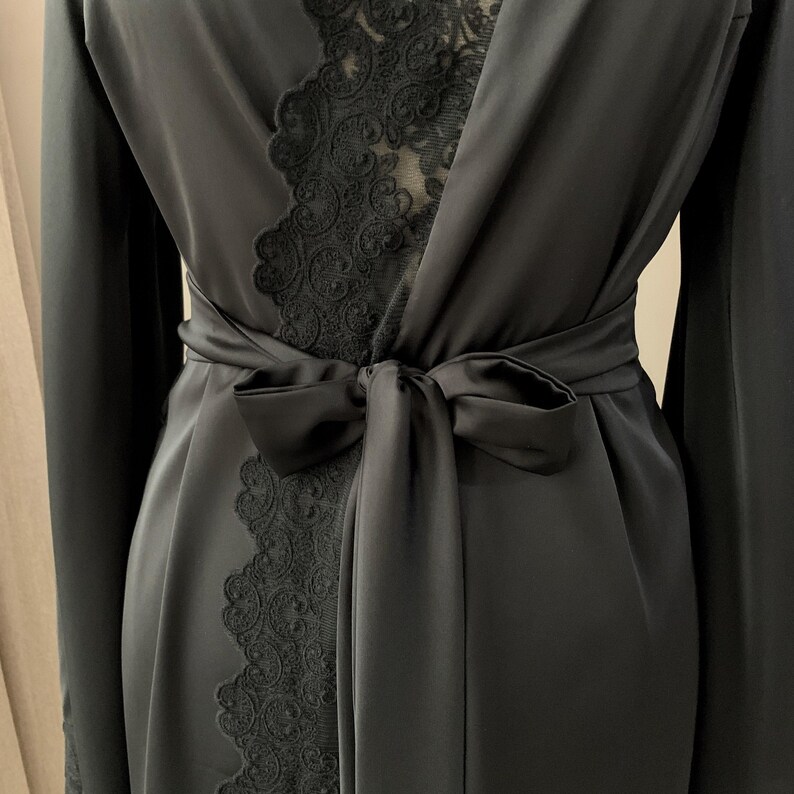 Wedding robe, Black lace robe, Satin dressing gown, Black bridal robe, Kimono robe, Wedding Lingerie image 7