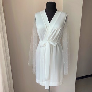 Bridal robe with pearls, wedding kimono robe, wedding day, bridal dressing gown image 7