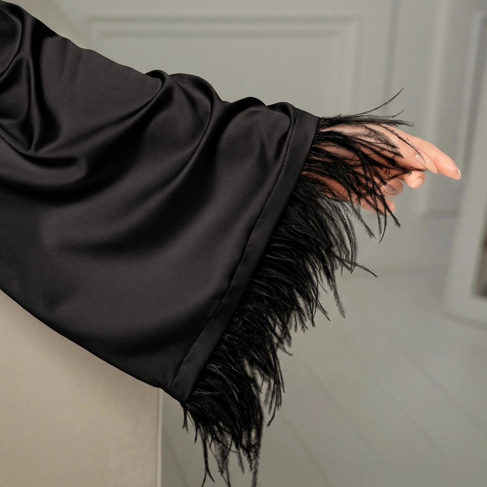 Rooster Robe Long Sіlk Robe With Ostrich Feathers, Black Feather Robe, Glamorous ...