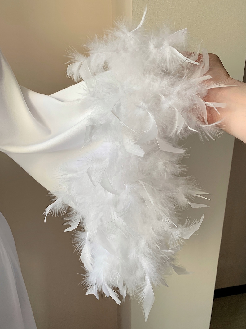 Feather Robe Long Robe With Feathers Bridal Robe With Train Etsy