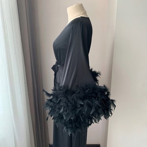 Black Robe Long, Feather Bridal Robe, Bride Kimono, Ostrich Feather ...