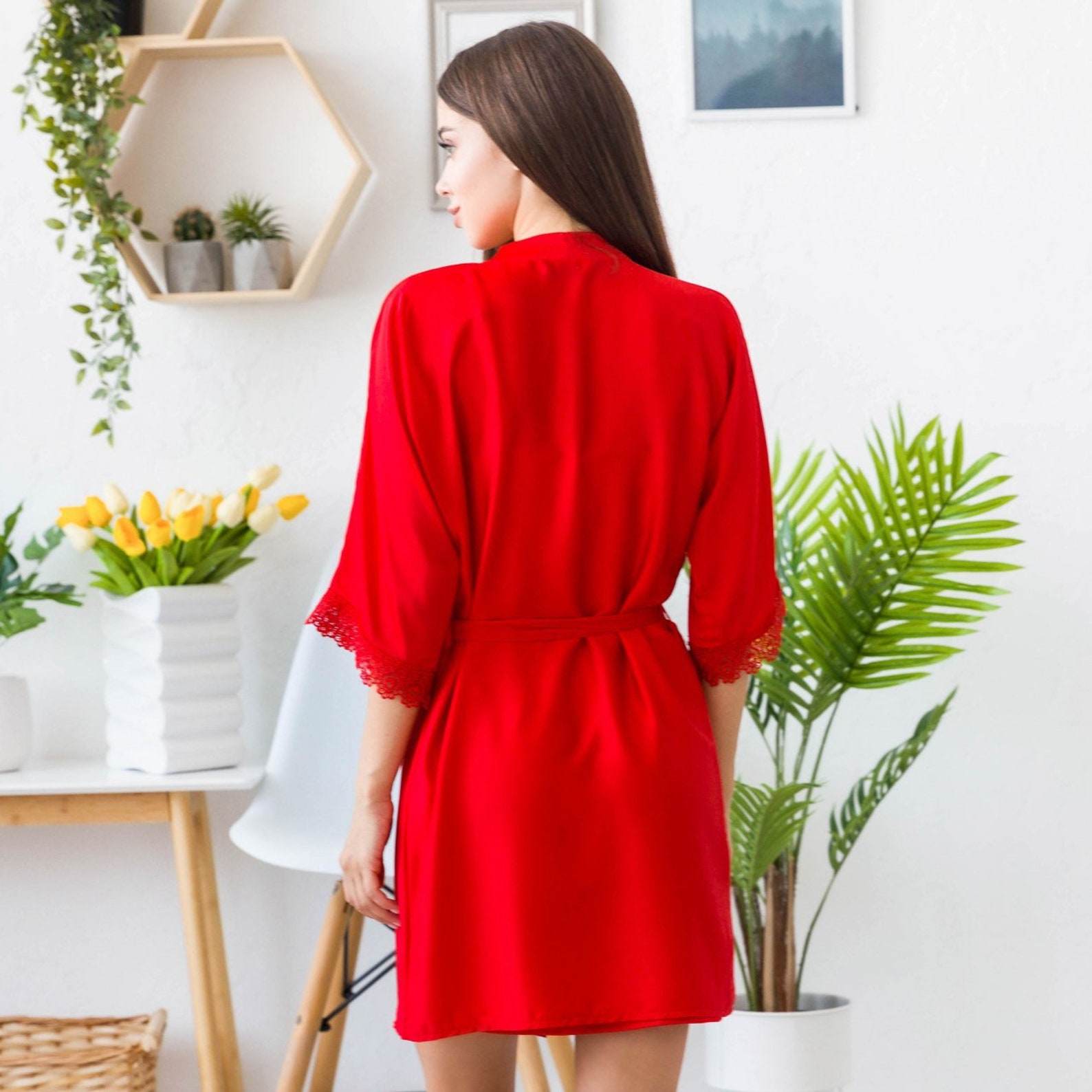 Satin Lace Pajama Set Robe and Pajama Set Sleepwear for Etsy