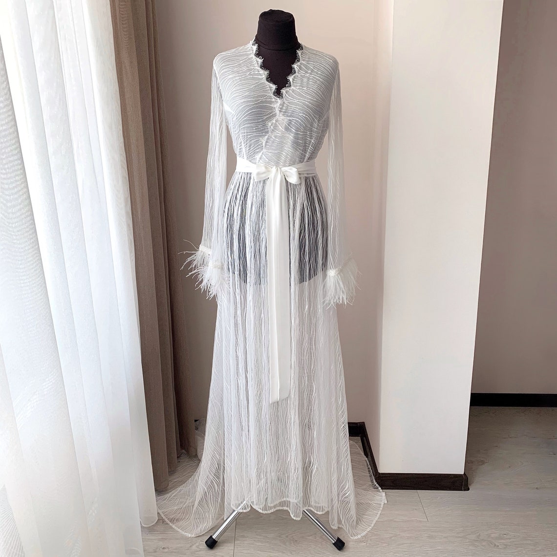 Lace robe with train bridal robe long lace wedding robe | Etsy