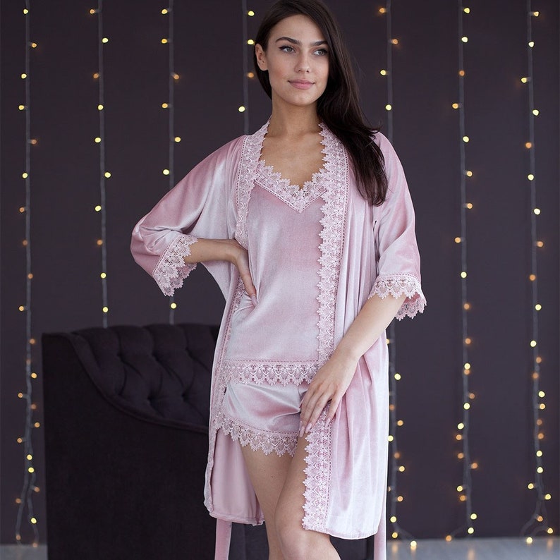 Velvet robe women pajamas lace velvet and lace bridal robe Etsy