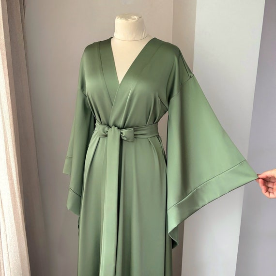 olive green dressing gown Ulivary Floral Olive Kimono Robe One Size Fits from S to XL / Olive Green / With Eyemask +$25