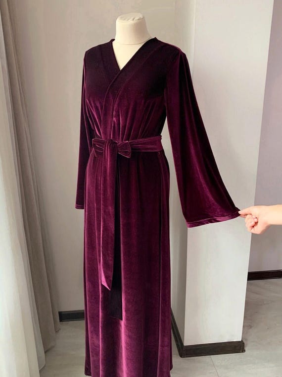 Velvet robe womens burgundy, L-XL / 72